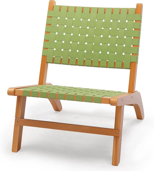 VINGLI Wooden Outdoor Chair, All-Weather Patio Seat with PE Woven Fabric, Adirondack Chair for Lawn, Balcony, Deck (1, Green and Brown)