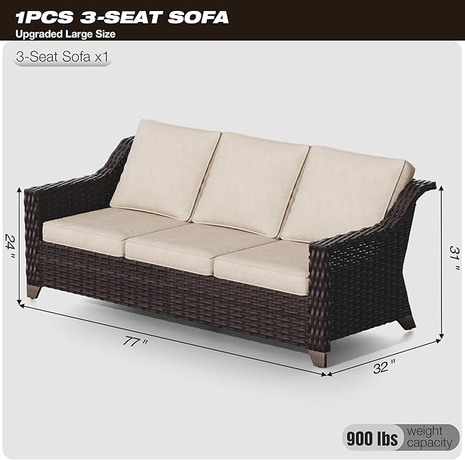 Joyside Patio Sofa - 3 Seater Rattan Sofa, All Weather High Back Sofa - Photo 2