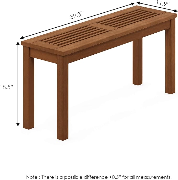 Furinno TIOMAN Outdoor Bench, Backless Garden Bench with Slatted Top, for Patio, Deck, Garden, 11.9" x 39.3" x 18.5", Light Wood