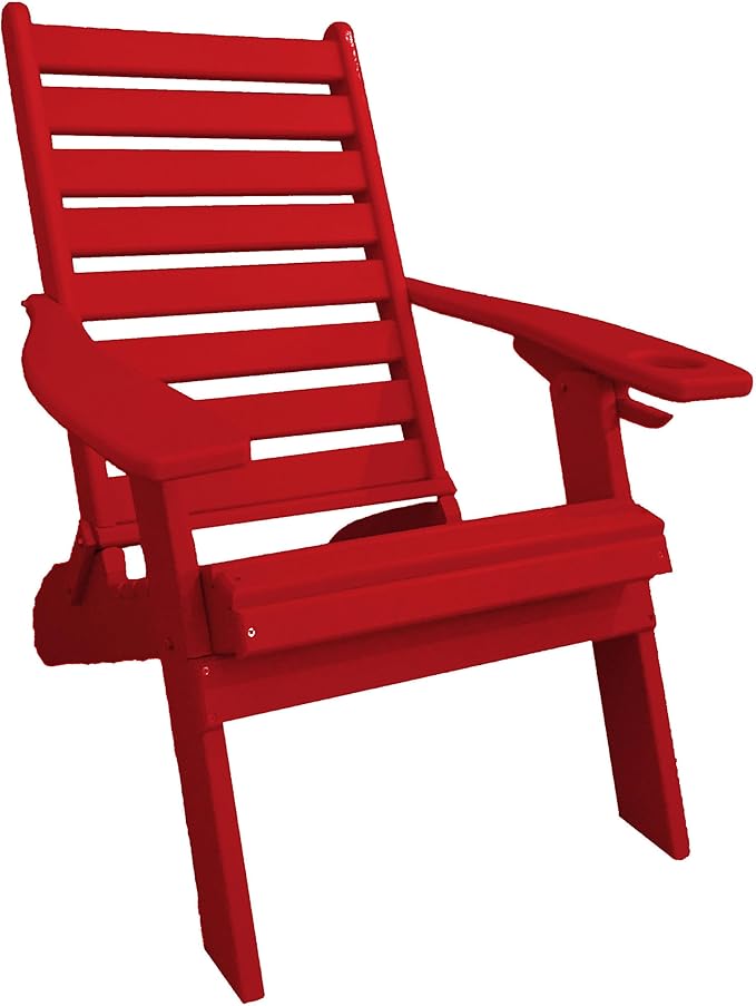 Furniture Barn USA Farmhouse Collection Poly Ladderback Folding Adirondack Chair with Smart Phone Holder, Cardinal Red