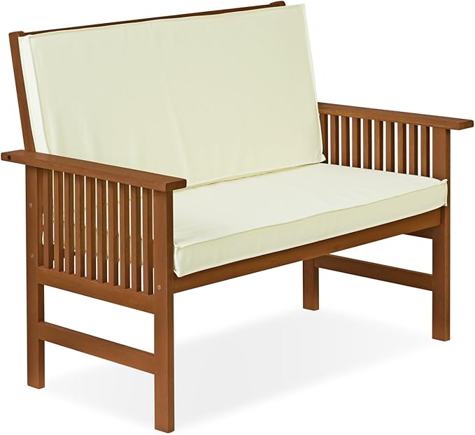 Furinno FG17319 Tioman Outdoor Hardwood Patio Furniture Mediterranean Bench with Cushion, 1, Natural