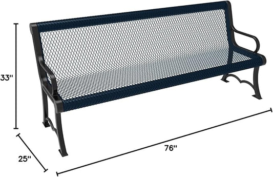 COATEDOUTDOORFURNITURE Coated Outdoor Furniture Heavy-Duty Outdoor Bench Thermoplastic Coated, Expanded Metal, Commercial-Grade Garden Bench, Made in America (Portable with Back, 6 Ft, Dark Blue)