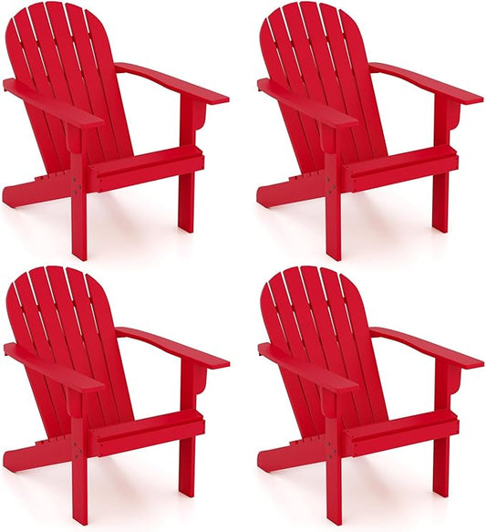 Giantex Acacia Wood Adirondack Chair Set of 4, Outdoor Fire Pit Chair with 105° Inclined Seat, High Backrest, 4" Wide Armrests, Patio Lounge Chair for Outside, Lawn, Backyard, Garden, Deck, Porch