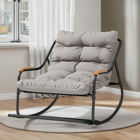 YITAHOME Patio Oversized Rocking Chair, Versatile Indoor/Outdoor Textilene Lounge with Soft Thick Cushion, Teak Armrests and Footrest, Ideal for Living Room, Porch, or Backyard