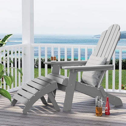 MXIMU Folding Adirondack Ottoman Set of 2: HIPS Plastic Outdoor Footrest Easy Assembly - All Weather Foot Rest Foot Stool for Adirondack Chair Use in Patio Garden Backyard Pool (Grey)