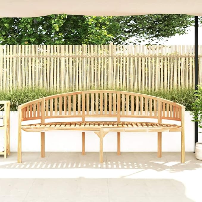 Natural Teak Solid Wood Large Durable Garden Bench with Elegant Banana Shape, Comfortable Ergonomic Seating for Outdoor and Indoor Use, Weather Resistant Furniture for Patio