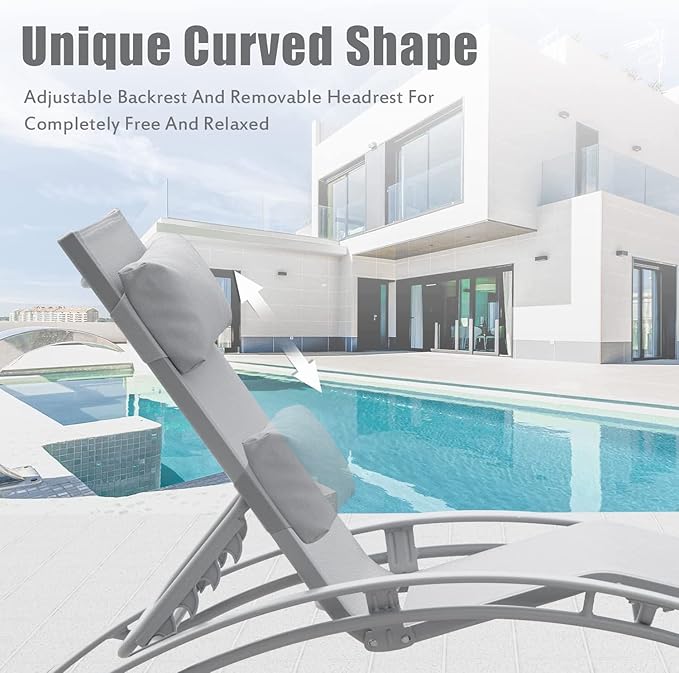 Domi Outdoor Chaise Lounge Set of 3 Patio Recliner Chairs with Adjustable Backrest and Removable Pillow for - Photo 4