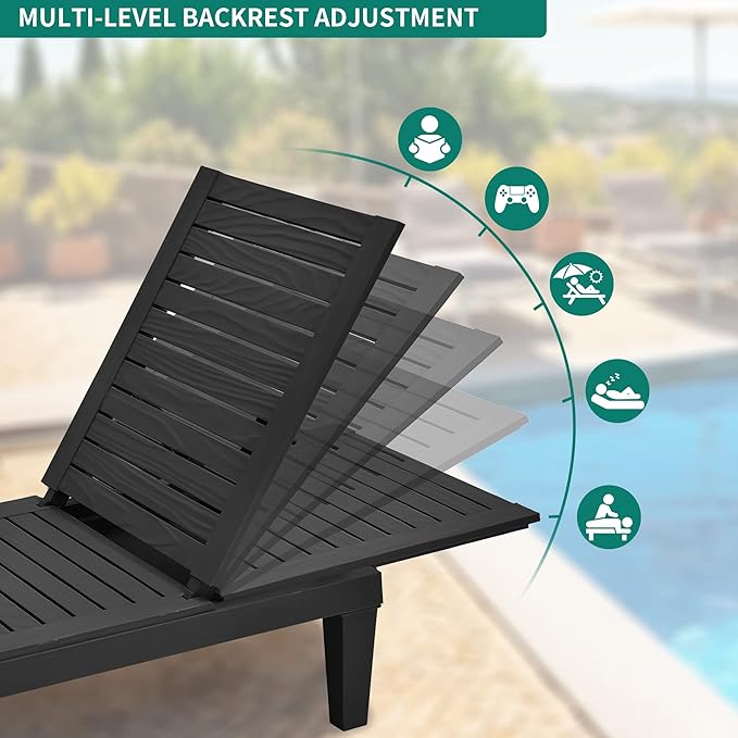 YITAHOME Patio Chaise Lounge Set of 4, Adjustable Outdoor Chaise Lounge with 265lbs Weight Capacity for Backyard, Poolside, Lawn, Waterproof & Easy Assembly (Black)