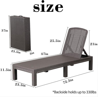 Outdoor Chaise Lounge Chair for Pool, Patio Bench Waterproof Sunbed,Mocha