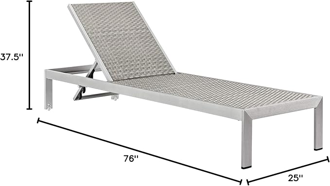 Modway Shore Outdoor Patio Aluminum Chaise with Cushions in Silver Turquoise - Photo 3