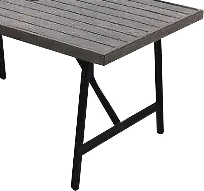 Four Seasons Courtyard Norwalk 40 x 70 Inch Rectangular Outdoor Dining Table All Weather Aluminum Slat Top for Backyard Decks and Patios, Taupe/Grey