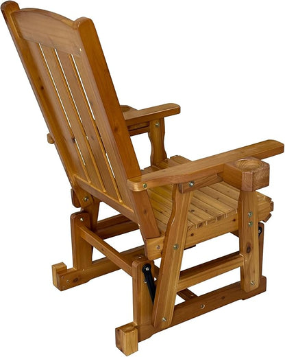 Fortune Candy Wooden Patio Glider for One Person, with High Back and Deep Contoured Seat, Solid Fir Wood, Heavy Duty 600 LBS (Teak Tone, 1-Seater)