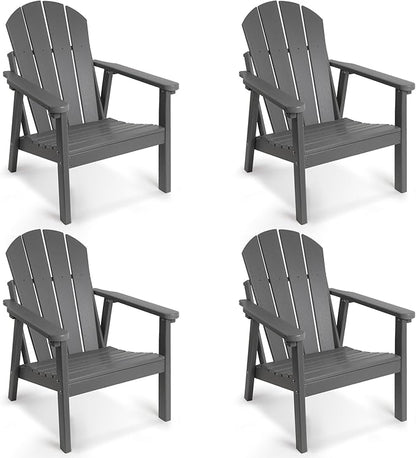 Adirondack Chair Set of 4, HDPE All Weather Adirondack Chairs, Fire Pit Chairs, Patio Chairs, Lawn Chairs. Perfect for Porch, Patio, Poolside, Deck.