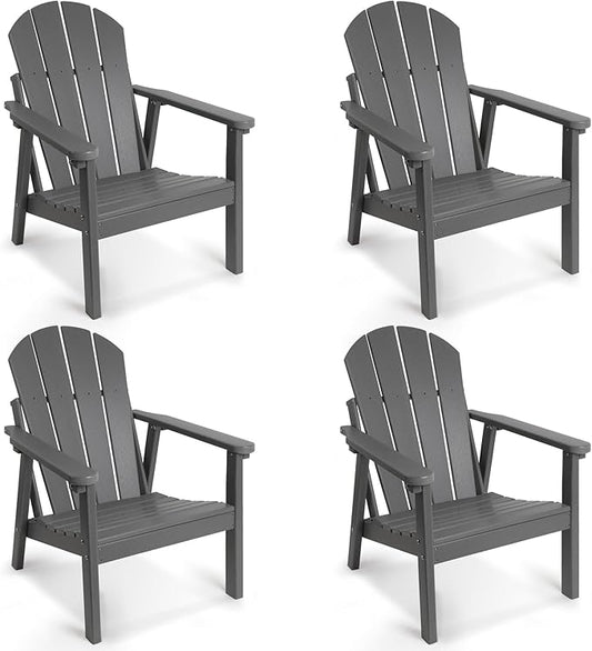 Adirondack Chair Set of 4, HDPE All Weather Adirondack Chairs, Fire Pit Chairs, Patio Chairs, Lawn Chairs. Perfect for Porch, Patio, Poolside, Deck.