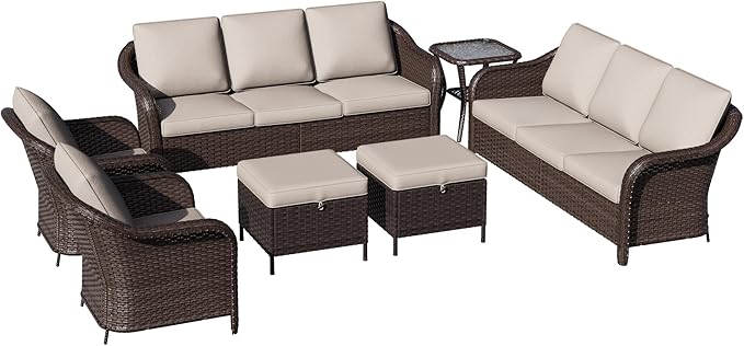 7 Piece Patio Wicker Conversation Set, 2 All-Weather Use Outdoor Wicker Sofa with 2 PE Rattan Ottomans, 2 Chair - Photo 8