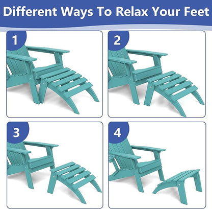 FOOWIN Folding Adirondack Ottoman Set of 4, HDPE All Weather Adirondack Footrests, Ottoman for Adirondack Chair,Patio Footstool for Outside Easy Storage,for Patio, Backyard, Porch, Garden, Lake Blue