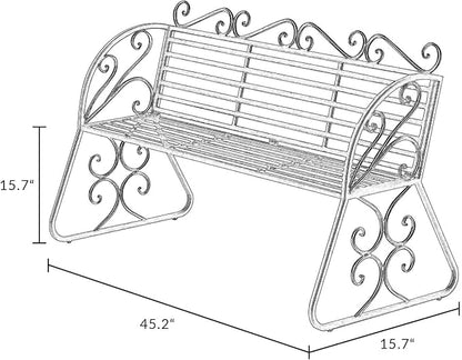 2-Seat Patio Porch Bench 45"，Outdoor Metal Garden Bench，Weather Proof Porch Path Chair，Patio Bench with Backrest and Armrests，Patio Bench for Lawn Path Yard Decor Deck Furniture(Gold)