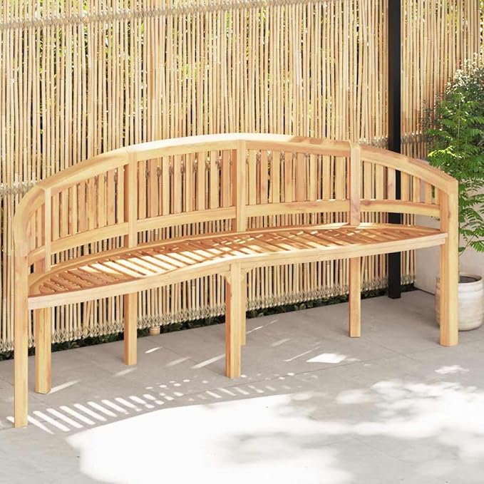 Natural Teak Solid Wood Large Durable Garden Bench with Elegant Banana Shape, Comfortable Ergonomic Seating for Outdoor and Indoor Use, Weather Resistant Furniture for Patio