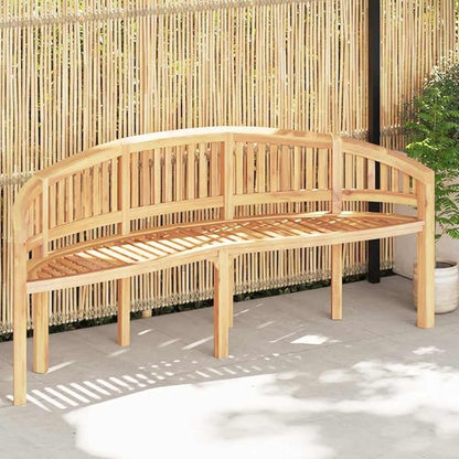 Natural Teak Solid Wood Large Durable Garden Bench with Elegant Banana Shape, Comfortable Ergonomic Seating for Outdoor and Indoor Use, Weather Resistant Furniture for Patio