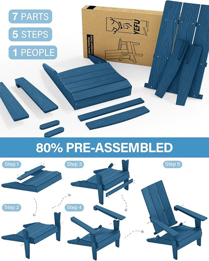 YEFU Adirondack Chairs Oversize Folding :400lb Weight Capacity - Plastic Adirondack Chairs - High Back Modern Like Wooden - All-Weather Use for Outdoor/Patio/Fire Pit/Garden/Camping - (Navy)