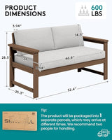 SERWALL HDPE Outdoor Loveseat with Cushions, All Weather Use Outdoor Loveseat Sofa, Brown Frame/Khaki Cushion - Photo 4