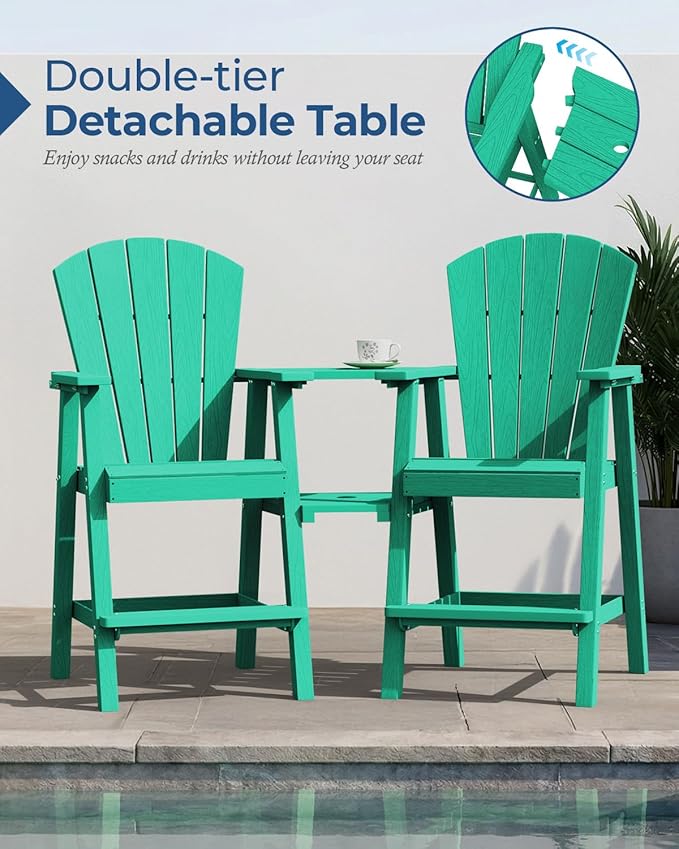 Ciokea Tall Adirondack Chairs Set of 4, HDPE Outdoor Adirondack Bar Stools with Double Connecting Tray - Photo 3