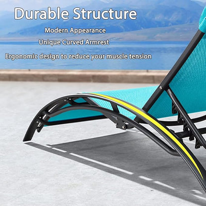 PURPLE LEAF Patio Chaise Lounge with 10' x 6.5' Tilt Umbrella Outdoor Lounge Chair Beach Pool Sunbathing Lawn Lounger, Base and Side Table Included, Turquoise Blue