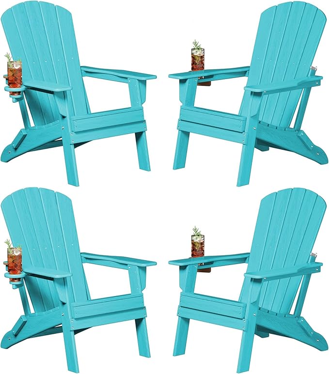Plawdlik Folding Adirondack Chair, SGS Tested, Wooden Textured with Cup Holder - Photo 1