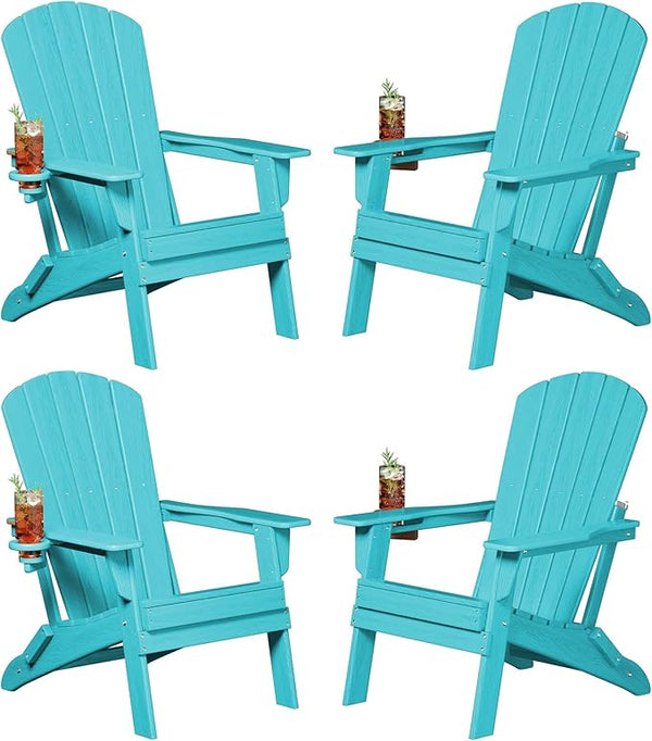 Plawdlik Folding Adirondack Chair, SGS Tested, Wooden Textured with Cup Holder - Photo 1