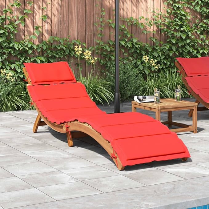 Red Acacia Wood Outdoor Chaise Lounge 21.7 x 72.4 x 26.4 in Folding Sun Lounger Adjustable Patio Recliner for Poolside - Photo 1