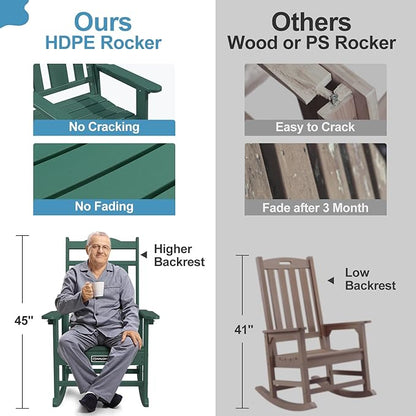 nalone Outdoor Rocking Chairs Set of 2, Oversized Porch Rocker Chair for Adult, All-Weather Resistant Patio Rocking Chair for Garden Lawn(Green)