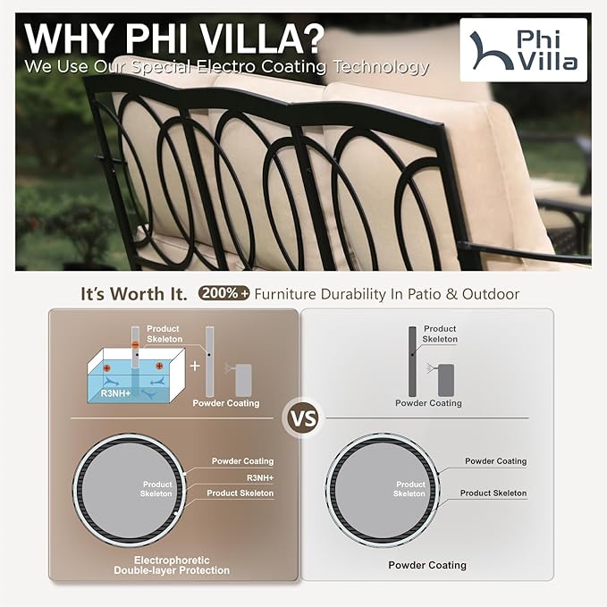 PHI VILLA Wicker & Metal Outdoor 2-Seat Patio Couch, Patio Sofa Loveseat with Deep Seating for Front Porch, Deck - Photo 4