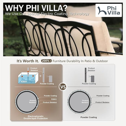 PHI VILLA Wicker & Metal Outdoor 2-Seat Patio Couch,Patio Sofa Loveseat with Deep Seating for Front Porch, Deck, Balcony, Backyard, Sunroom