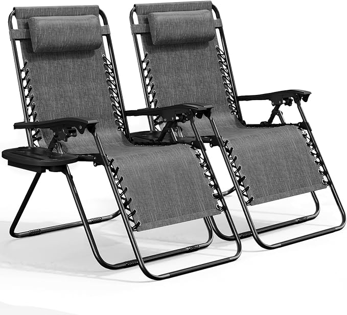 Nestl Zero Gravity Chairs Set of 2, Patio Lounge Chair Outdoor with Pillows & Cup Holder Trays - Photo 1