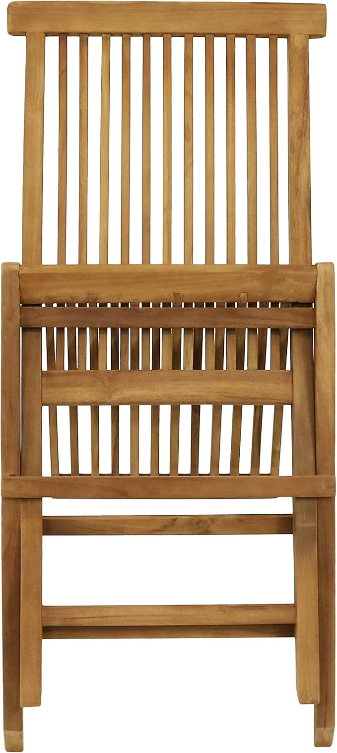 Sunnydaze Hyannis Solid Teak Wood Folding Chairs - Outdoor Wooden Patio Chairs - Foldable - Light Wood Stain Finished - Set of 2