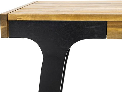Christopher Knight Home Harpe Outdoor Patio Acacia Wood Dining Bench, Porch Bench for Dining Set, Backyard, Garden, Lawn, Porch,Teak Finish+Black