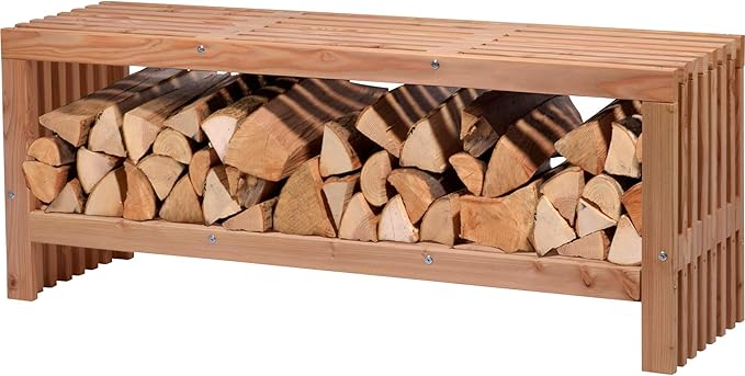 dobar® Green Label Freja 29109FSCe Garden Bench with Firewood Compartment Modern Bench with Storage Space Robust Douglas Fir Wood with Protective Glaze Solid Wooden Bench 115 x 30 x 45 cm Natural