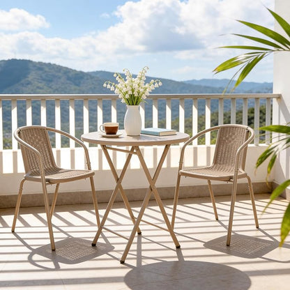 VINGLI Plastic Stackable Patio Chairs, Set of 4, Champagne