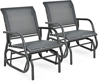 Giantex Swing Glider Chair W/Study Metal Frame Comfortable Patio Chair Love-Seat for Garden, Porch, Backyard, Poolside, Lawn Outdoor Rocking Chair (2, Gray)