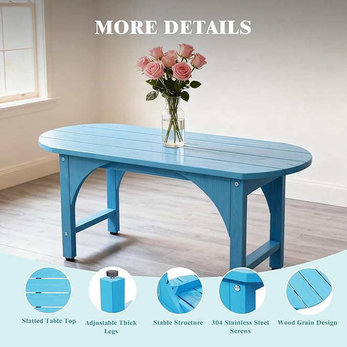Outdoor Bench Garden Bench, HIPS 2-Person All-Weather Patio Dining Bench Outside Weatherproof Furniture for Garden, Porch & Park (Blue)