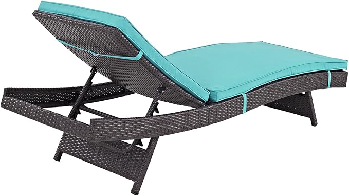 Modway Convene Wicker Rattan Outdoor Patio Chaise Lounge Chair in Espresso Turquoise