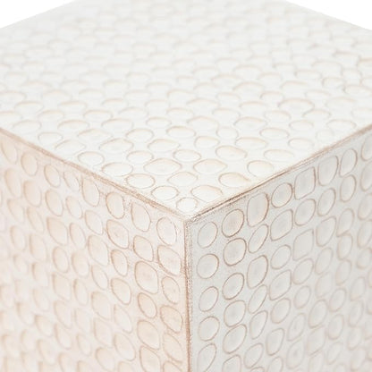 Christopher Knight Home Jeanie Outdoor Side Table Lightweight Concrete, Patio End Table Cube, MGO Fluted Coffee Table for Outside, Garden, Backyard, Poolside Accent Table, White Wash