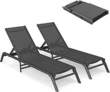 Outdoor Chaise Lounge Chairs Set of 2, No Assembly Required, 5-Position Adjustable Backrest - Photo 1