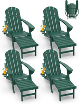 GREENVINES Adirondack-Chairs-with-Ottoman | Set of 4 | Folding | Retractable-Footrest | HDPE Plastic - Photo 1