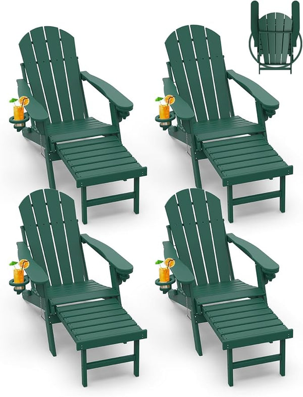 GREENVINES Adirondack-Chairs-with-Ottoman | Set of 4 | Folding | Retractable-Footrest | HDPE Plastic - Photo 1