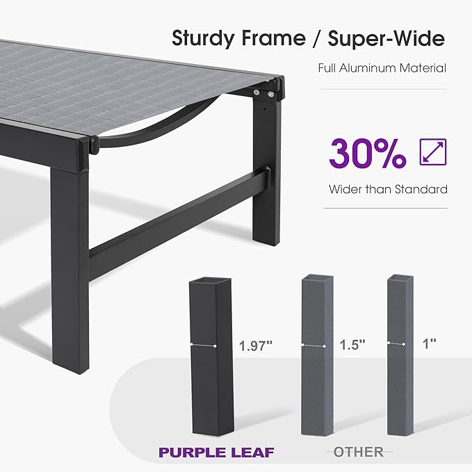 PURPLE LEAF Outdoor Chaise Lounge Chairs Set Recliner Adjustable Chair with Wheels and Table for Poolside Beach Patio Aluminum Reclining Sunbathing Lounger, Mixed Grey