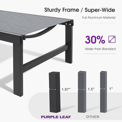 PURPLE LEAF Outdoor Chaise Lounge Chairs Set Recliner Adjustable Chair with Wheels and Table for Poolside Beach Patio Aluminum Reclining Sunbathing Lounger, Mixed Grey