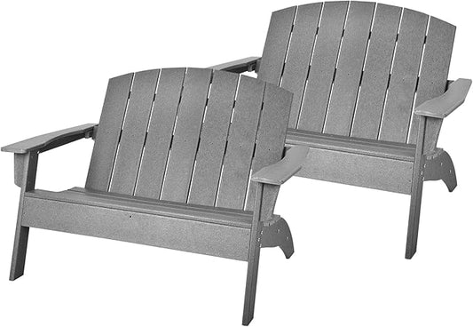 Giantex Adirondack Chair Outdoor Loveseat, High Density Polyethylene HDPE Material Adirondack Chairs Set of 2 People, Patio Adirondack Bench for Porch, Garden, Backyard Fire Pit Chair (2, Gray)