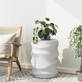 SUNBURY Outdoor Side Tables Set of 2, 18" H Concrete Accent End Table Streamlined, Small Round Cement Plant Stands Table - Photo 4