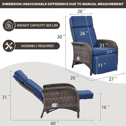 Belord Versatile Outdoor Recliner Chair - Reclining Patio Chair with Adjustable Backrest and Footrest, All-Weather Wicker Chaise Lounge Chair Outdoor for Pool Deck